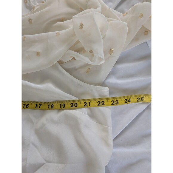 Talbots Blouse/Cami Women's XL Flounce Sleeve Ivory Gold Metallic Clip Dot New - Picture 11 of 12